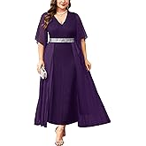ZOMVA Plus Size Formal Dress V Neck Chiffon Handkerchief Sleeve Mother of Bride Dresses Wedding Guest Party Evening Gown