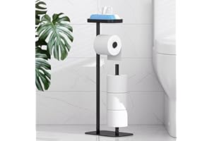 Kitsure Toilet Paper Holder Free Standing – Rustproof Metal Toilet Paper Stand for 4 Rolls with Anti-Slip Base and Shelf for Phone & Small Items, Bathroom Organizers and Storage, Medium, Black