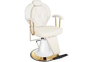 Baasha Reclining Salon Chair for Hair Stylist, All-Purpose Hair Chair with Heavy-Duty Hydraulic Pump, 360°Swivel Styling Chair with Removable Headrest, Weight Capacity Up to 440 lbs - Cream