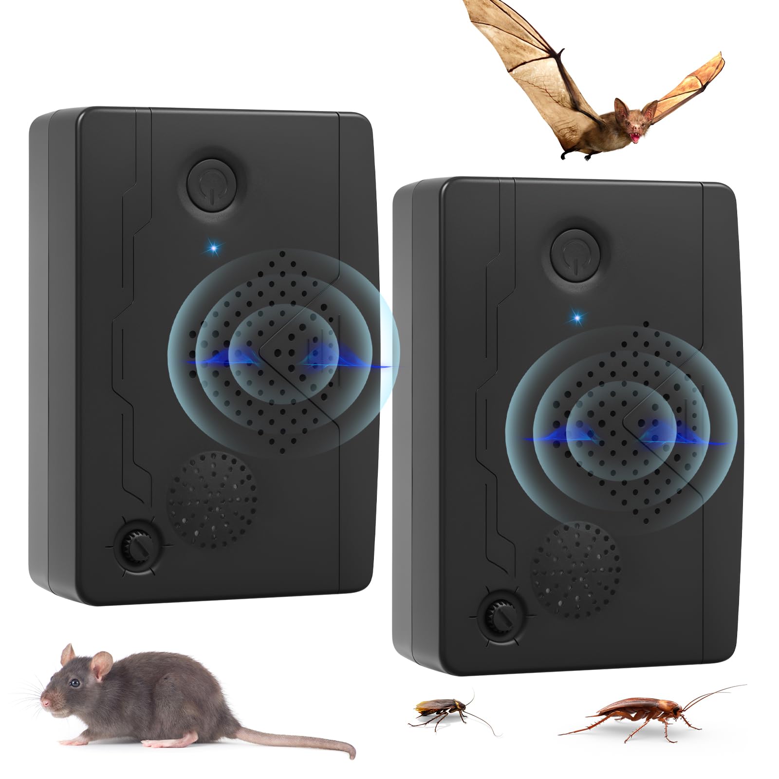 Photo 1 of 2Pack Ultrasonic Bat Repellent Devices for Attic House Porch, Adjustable Bat Exclusion Device Indoor&Outdoor, Friendly to Human and Pet (Black)
