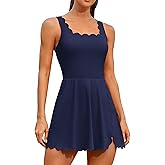 ATTRACO Women Tennis Dress Built-in Shorts Scalloped Golf Dress Adjustable Strap Athletic Dress Side Slit