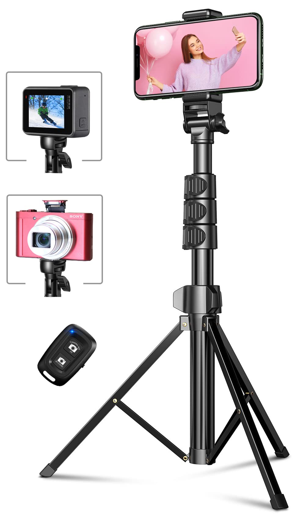 CIRYCASE 55.9" Phone Tripod, Extendable All-In-One Selfie Stick, Monopods, Phones Lens Supports, Tripod Stand with Bluetooth Remote & Universal Phone Holder Compatible with iPhone/Android/Camera