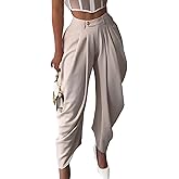 NRTHYE Womens Pleated Dress Pants High Waisted Baggy Wide Leg Palazzo Slacks Work Trousers Business Casual Pants