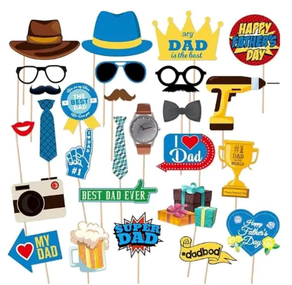 Photo 1 of 28 pcs Fathers Day Photo Booth Props Birthday Party Accessory Selfie Props Fathers Day Party Decoration Supplies