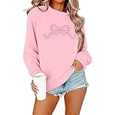 Wedsadl Cute Pink Bow Sweatshirt Women Preppy Aesthetic Graphic Sweatshirts Coquette Hoodie Pullover Long Sleeve Shirts