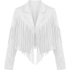 Pbawab Leather Jacket Women Oversized Fringe Cropped Faux Suede Long Sleeve Western Cowgirl Motorcycle Coat with Pockets