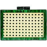 DAFFGUI Women Elegant Rattan Acrylic Handbag Stylish Marbling Evening Bag Square Box Clutch Purse for Seaside Beach Party