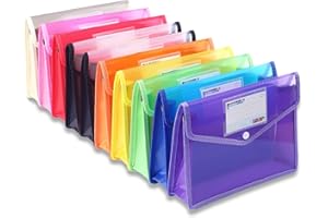 Abgream Plastic File Folder A4 Size Expandable Poly Envelopes Waterproof Transparent File Pouch with Snap Closure & Label Pocket Assorted Colors for School Organization