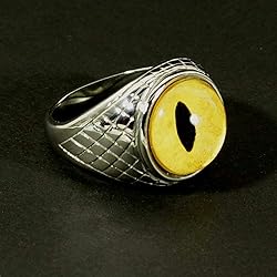 Steel Dragon Men's Cat Glass Eye Ring with an
