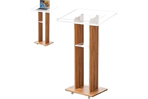 DEVLOUTT Acrylic Podium Stand, Ultra Clear 43'' Pulpits for Churches with 15 Color Adjustable, Modern Lectern with Storage Sheld for Church,Conference,Speech, 23.62”x 15.75”X 43.3” (Style 2)