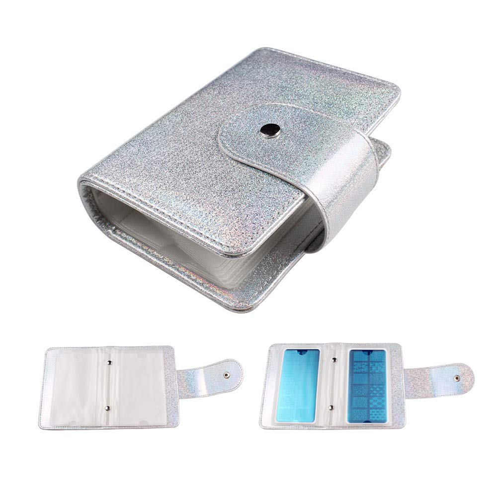 FingerAngel 20 Slots Image Stamper Plate Collection Nail Art Stamp Plate Stamping Plates Cases Stamp Nail Template Organzier For Large Size 6X12CM Nail Art Plates (Laser Silver)