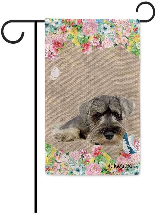 BAGEYOU Hello Spring Flowers with My Love Dog Schnauzer Decorative Outdoor Garden Flag Cute Puppy Summer Floral Seasonal Banner 12.5X18 Inch Print Double Sided