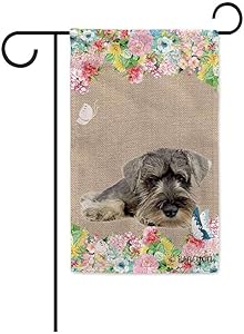 BAGEYOU Hello Spring Flowers with My Love Dog Schnauzer Decorative Outdoor Garden Flag Cute Puppy Summer Floral Seasonal Banner 12.5X18 Inch Print Double Sided