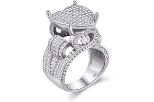 Uloveido Women's Platinum Plated Love Heart CZ Cluster Statement Big Architecture RingY426