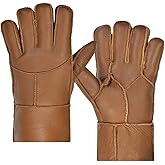 Harssidanzar Winter Leather Gloves,Warm Shearling Wool Lined for Men Winter Cold Weather Gloves KM053US