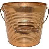 Headwind Vintage Ribbed Metal Planter with Handle, 10-Inch, New Penny &ndash; Metal Flower Pot &amp; Decorative Bucket Planter, Rustic Metal Outdoor Planter with Drainage Hole for Indoor Plants &amp; Outdoor Garden