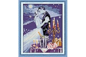 Maydear Cross Stitch Kits Stamped Full Range of Embroidery Starter Kits for Beginners DIY 11CT 3 Strands -Romantic Dating 26.8×32.3(inch)
