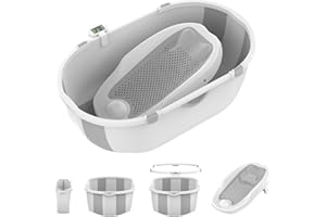 ARCWARES Collapsible Baby Bathtub with Bath Stand,Baby Bath Tub with Thermometer and Drain Outlet,Essential Baby Bathtub, Suitable for Babies from 0-5 Years Old to Toddlers(Grey)