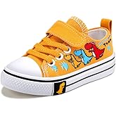 Cozystep Toddler Boys Girls Slip On Canvas Sneakers Cartoon Dinasour Printed Little Kid Unisex Adjustable Strap Walking Shoes Lazy Shoes with Hook and Loops