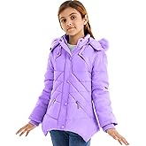 FARVALUE Girls' Winter Coats Fur Hooded Warm Puffer Jacket Coat with Fleece Lined
