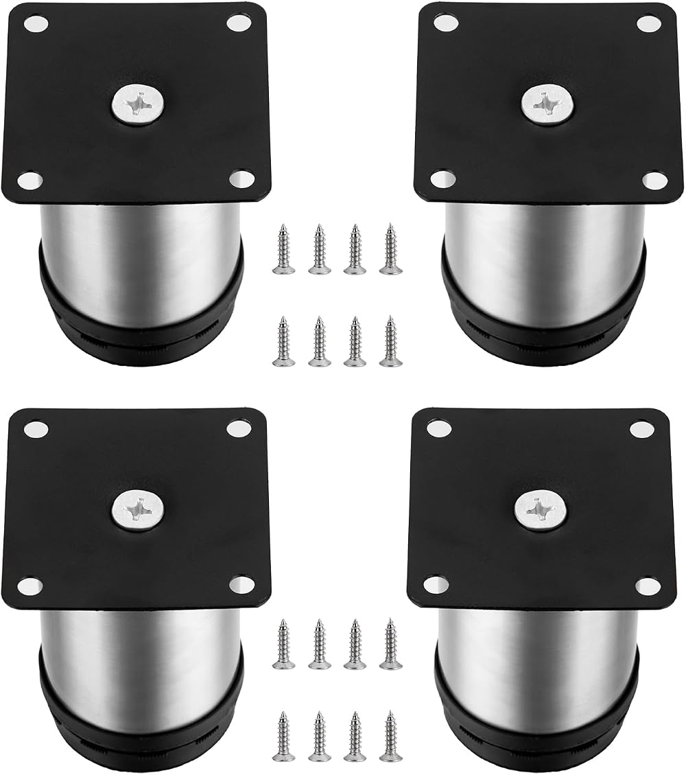 HAOCHEN 4 Pcs Adjustable Furniture Legs 2x3.15in Stainless Steel 0-10mm