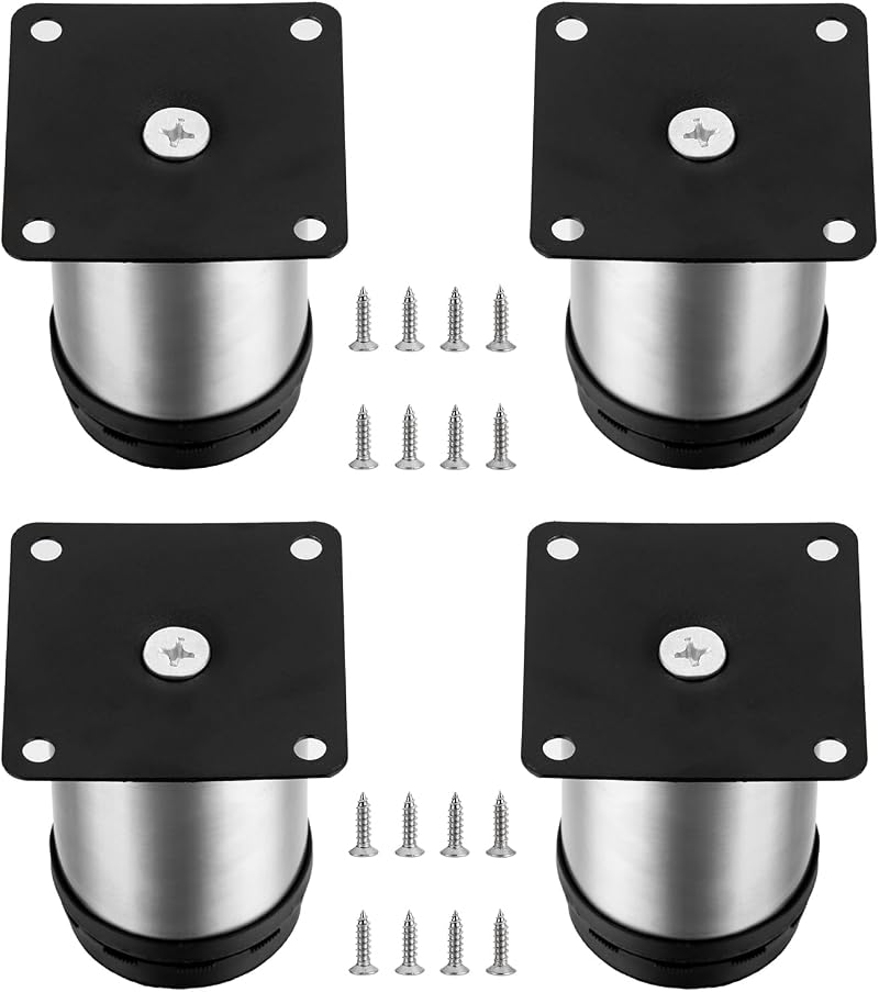 HAOCHEN 4 Pcs Adjustable Furniture Legs 2x3.15in Stainless Steel 0-10mm