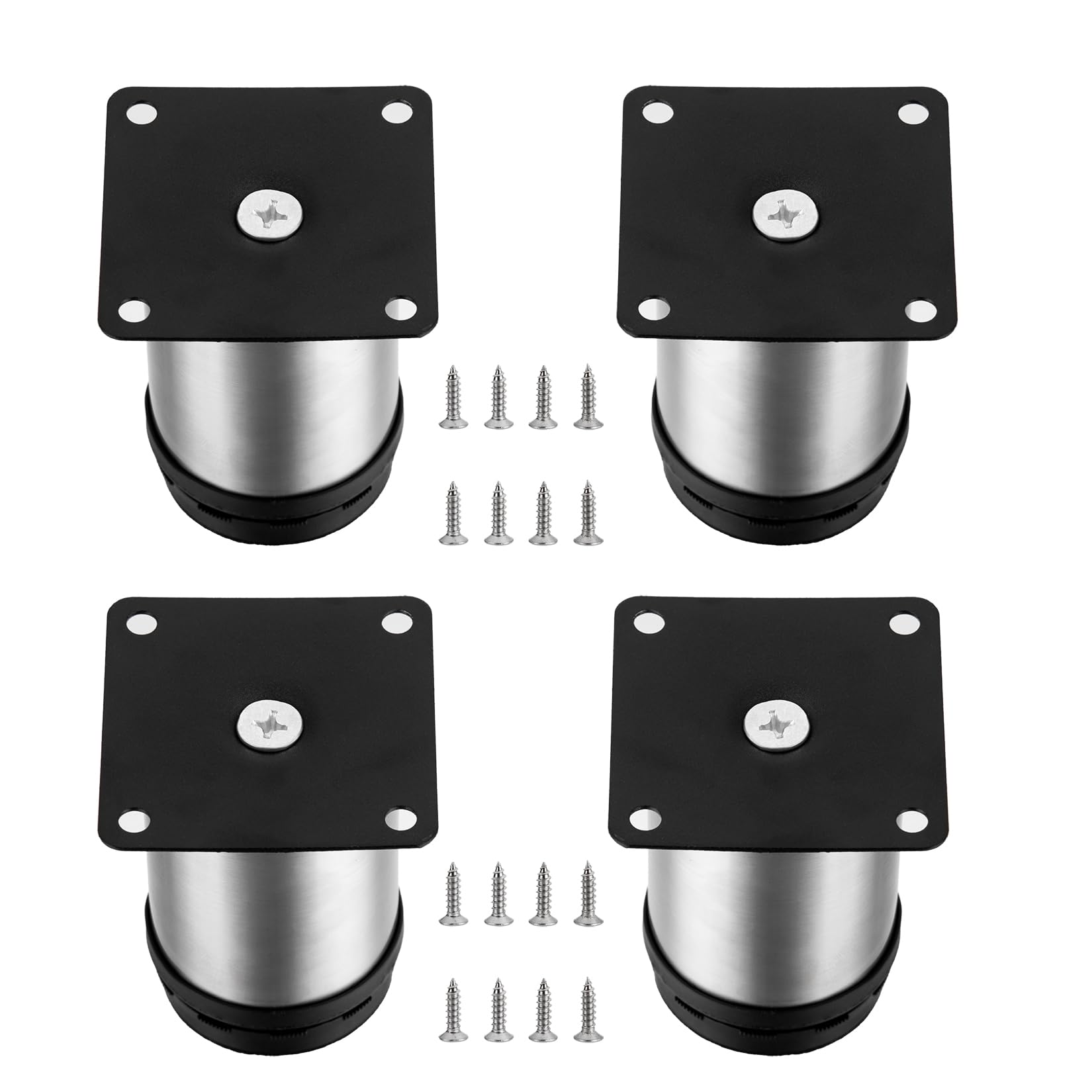 HAOCHEN 4 Pcs Adjustable Legs, 2x3.15in Stainless Steel Furniture Feet, Table Desk Cabinet Kitchen Adjustable Feet Round With Screws(Adjustable Height 0-10mm)