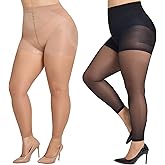 MANZI 2 Pairs Women's Plus Size Footless Sheer Tights Tummy Control 30 Denier Shaping Pantyhose