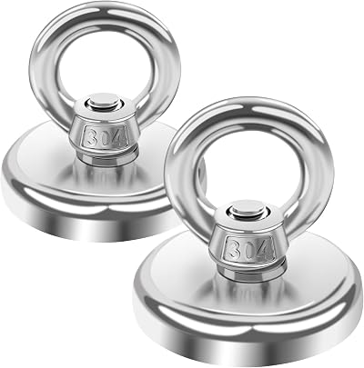 MIN CI 2 Pack Round Neodymium Magnets 32mm with Eye Bolts Heavy Duty 45kg