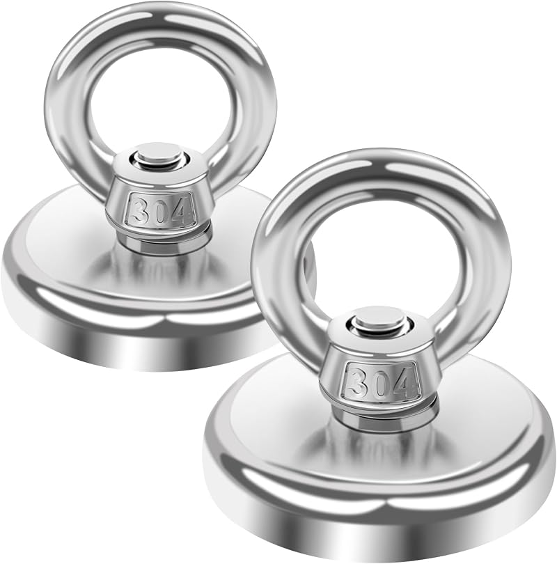 MIN CI 2 Pack Round Neodymium Magnets 32mm with Eye Bolts Heavy Duty 45kg