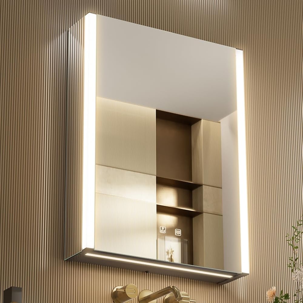 KWW LED Lighted Bathroom Medicine Cabinet Mirror Defogger Dimmer 3 Color Lights