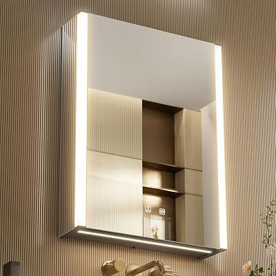KWW LED Lighted Bathroom Medicine Cabinet Mirror Defogger Dimmer 3 Color Lights