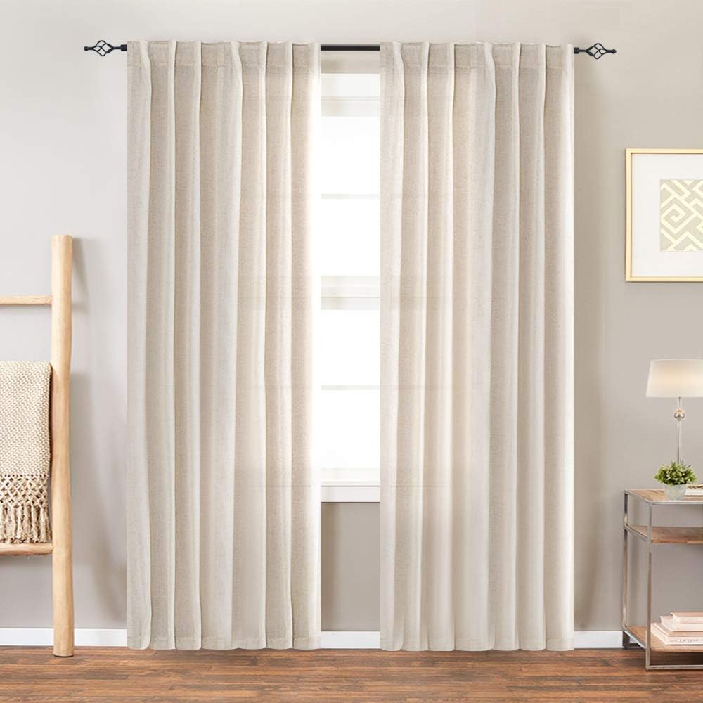 jinchan Linen Textured Curtains for Bedroom Drapes Rod Pocket Back Tab Beige Linen Blend Curtain Panels Window Treatments for Living Room Patio Door 1 Pair 72 Inches Crude
