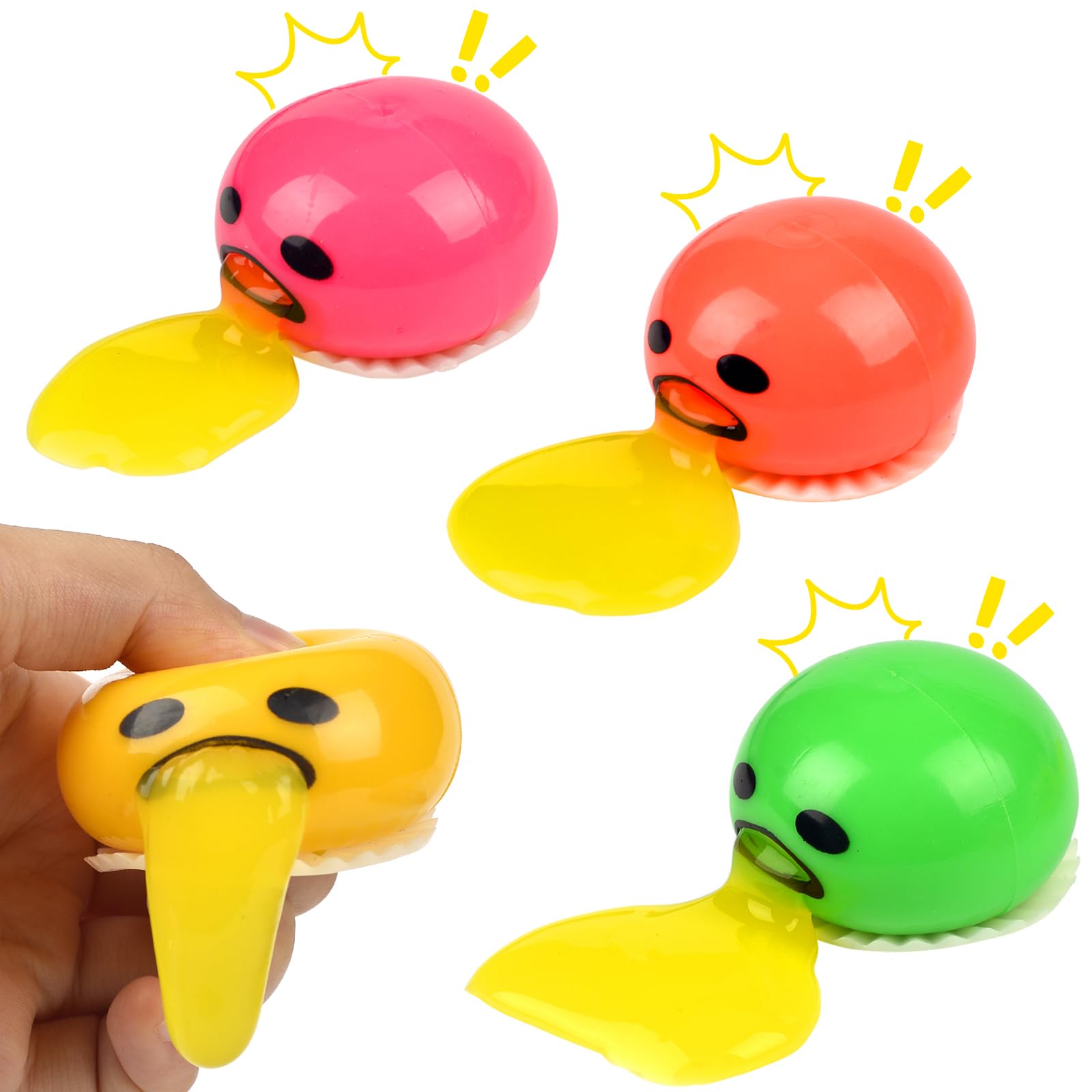 4Pcs Puking Ball, Squeeze Toys Disgusting Egg Yolk Ball, Pimple Popping Toy, Egg Stress Balls, Funny Party Fidget Toys, Sensory Mochi Squishy Toy, Stress Anxiety Relief for Adult