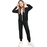 Arshiner 2 Piece Outfits for Girls Velour Tracksuit Hoodie and Jogger Set Sweatsuit Athletic Clothes Sets