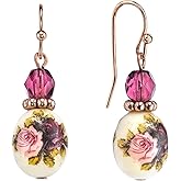 1928 Jewelry Rose Purple Crystal Bead Flower Drop & Dangle Earrings
