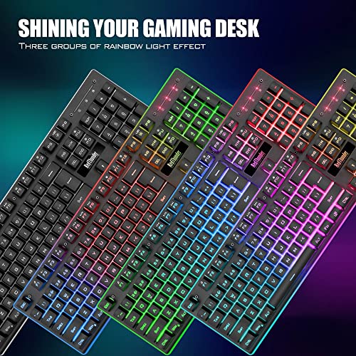 RedThunder K10 Wireless Gaming Keyboard and Mouse Combo, LED Backlit Rechargeable 3800mAh Battery, UK Layout Mechanical Feel Keyboard + 7D 3200DPI Mice for PC Gamer (Black)