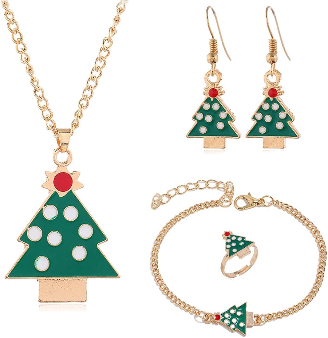 CSIYANJRY99 4 Pcs Christmas Jewelry Sets for Women Girls,Christmas Tree Jingle Bell Santa Claus