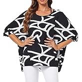 Ckikiou Womens Batwing Loose Chiffon Summer Blouse Tunic Floral Printed Boho Beach Cover ups