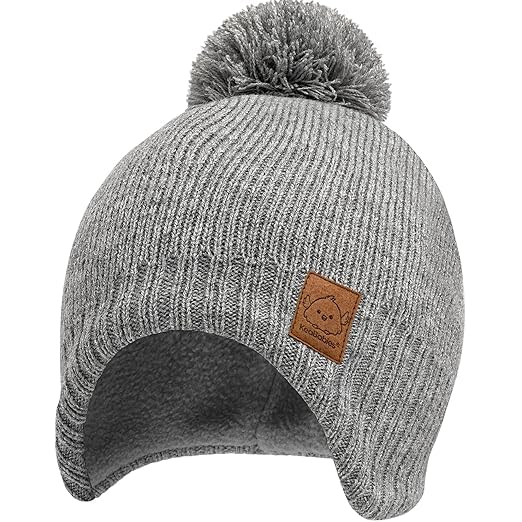 Photo 1 of Baby Beanies, Baby Hats for Boys, Girls - Cute Toddler Winter Hat, Soft & Stretchy Beanies for Infant, Newborn 6-36 Months, Cozy & Warm with Earflap Muff & Pom (Gray)