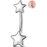 Melighting Titanium Belly Button Ring 14G Star Belly Ring Internally Threaded G23 Titanium Belly Piercing Hoop Navel Barbell Body Piercing Jewelry