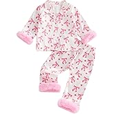 Kuriozud Toddler Girl Pajamas Valentines Baby Silk Satin Nightgown Little Kids Girls Pjs Button Down 2 Piece Pajamas Set