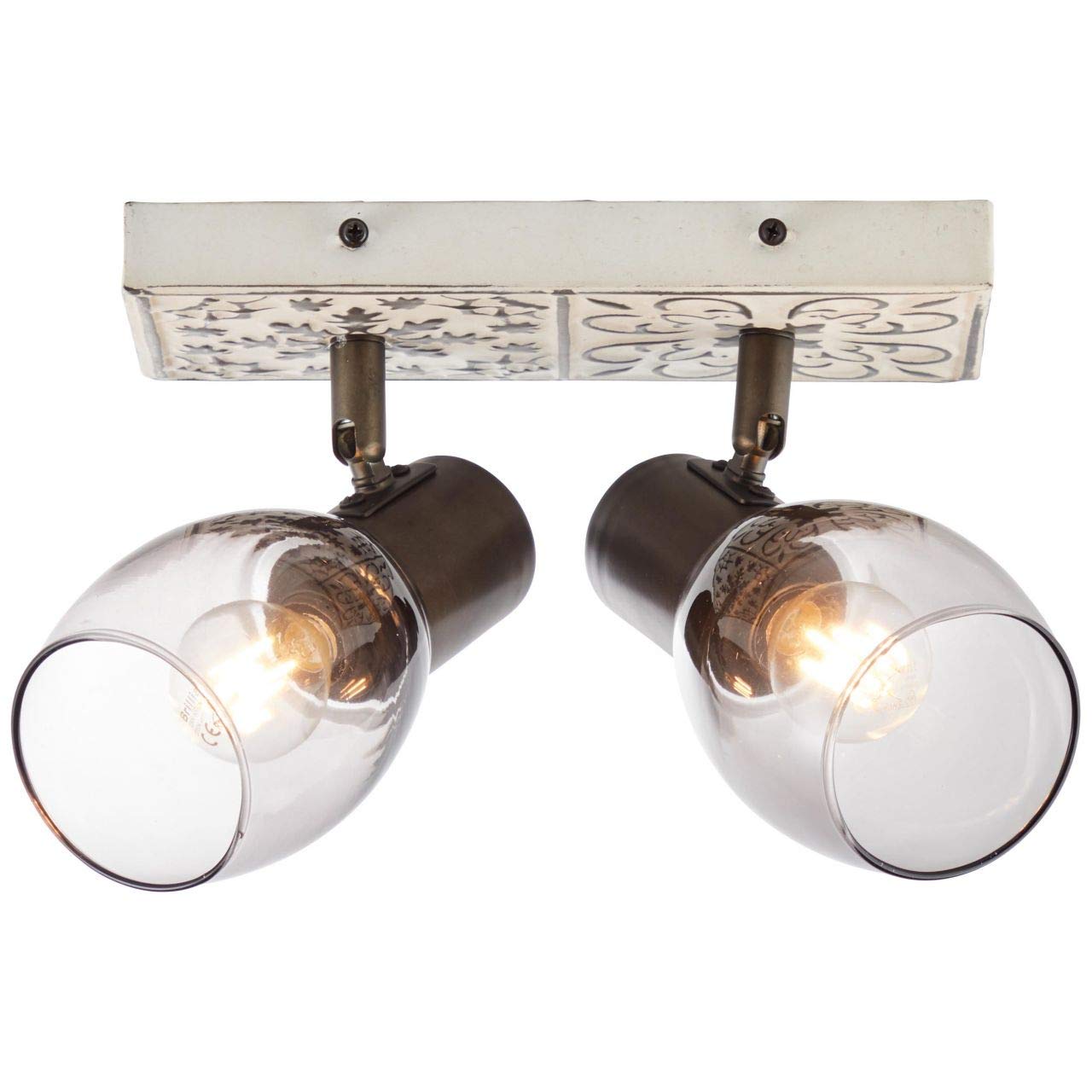 BRILLIANT Tolosa Spotlight Bar 2 Bulbs Cream/Smoked Glass Interior Lights, Spotlight, Beam | 2X D45, E14, 6 W, Suitable for Drop Lamps (not Included) | A++ | Swivelling Heads