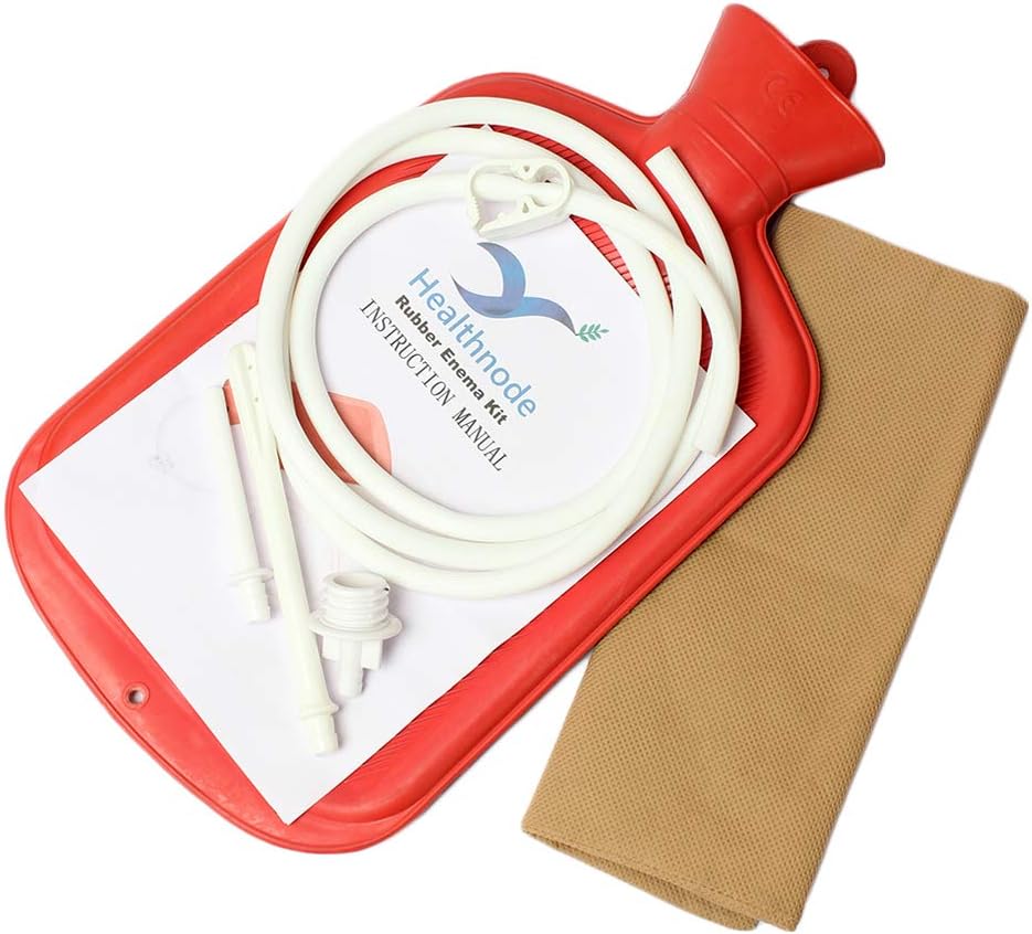 healthnode Enema Bag Kit 2 Quart Fountain (Open) Top Silicone Hose and Fittings