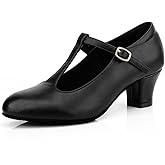 Women's T-Strap Character Shoes Latin Ballroom Dance Heels Black Wedding Pumps