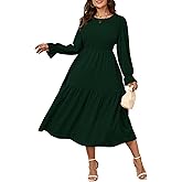 SHESTARR Women's Plus Size Dress Long Sleeve Crewneck Smocked Tiered Flowy Boho Wedding Party Maxi Dresses