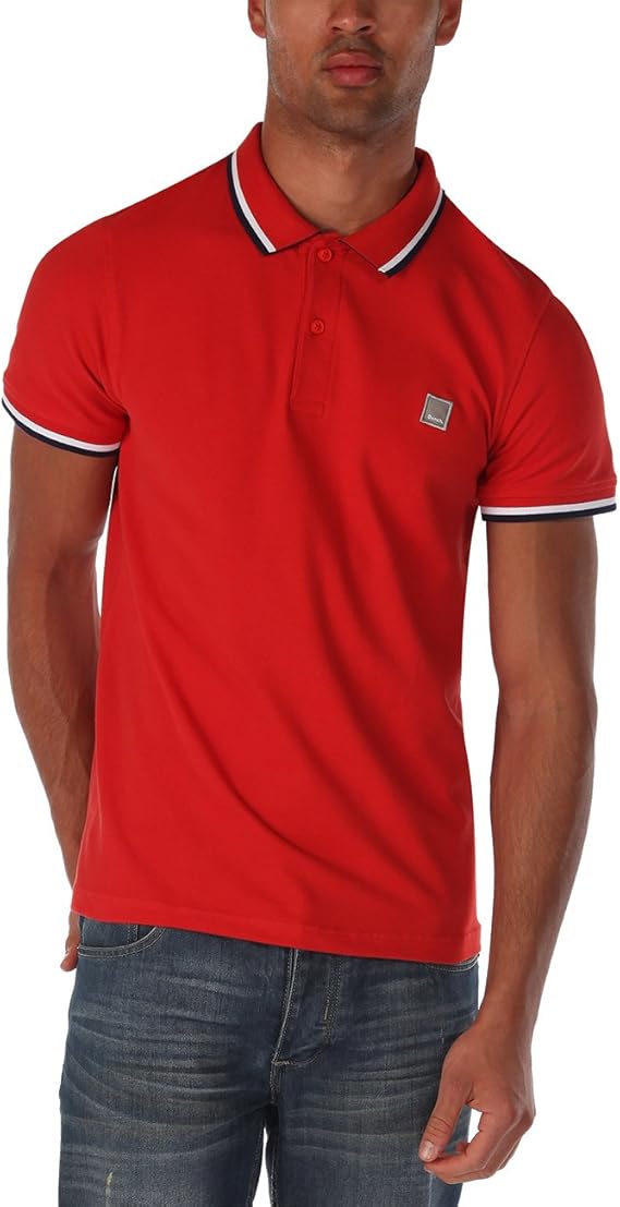 Bench Men's Polo Shirt Competitor B Long Sleeve Top, Orange (Aurora Red