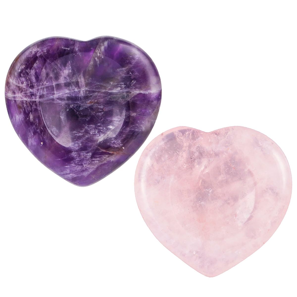 Nupuyai Amethyst & Rose Quartz Heart Thumb Worry Stone Set, 2pcs Natural Healing Crystal Pocket Palm Stone for Anxiety Stress Relief Reiki Therapy