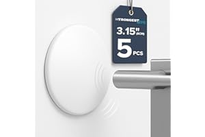 Strongest Home Wall & Door Handle Stopper 3.15" Set 5 Pieces of White Rubber Door Knob Round Wall Shield Cushion, Quiet Wall 
