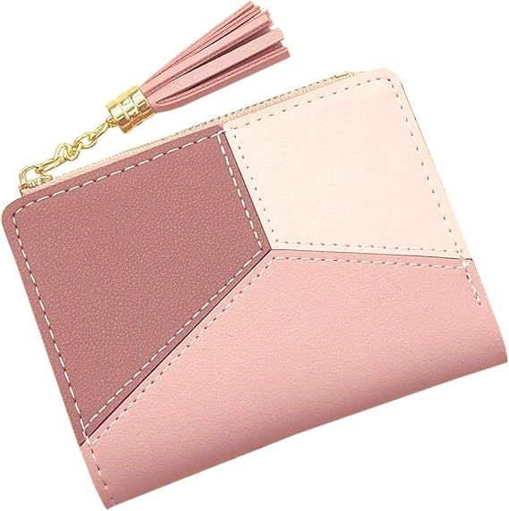 Amazon Co Jp ミニ財布 財布 サイフ 二つ折り 革 皮 レザー Pu タッセル チャーム ツートン バイカラー 無地 シンプル 女性 レディース ミニ財布 Series6 ピンク 服 ファッション小物
